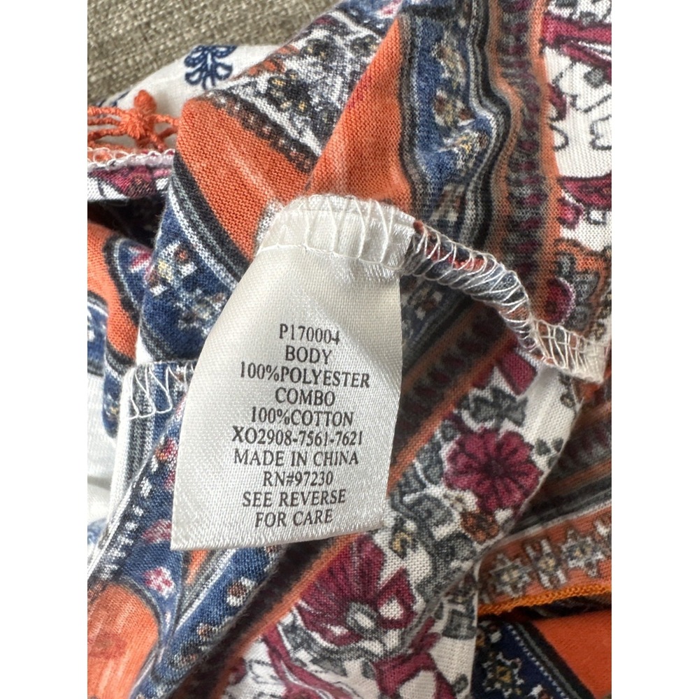 Absolutely Famous Womens Boho Peasant Top Orange Blue Paisley Fringe Size S - Picture 5 of 7